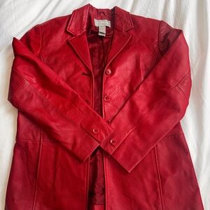Womens Leather Blazer Red Animal Snake Print Liz Claiborne Rare Y2K
